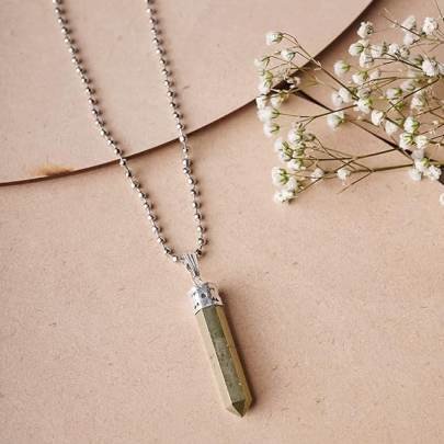 Pyrite Natural Healing Stone Pendant Pencil Shape Crystal Stone Certified Pendant Locket with Chain   Healing Gemstone Size 30 35 mm Approx 