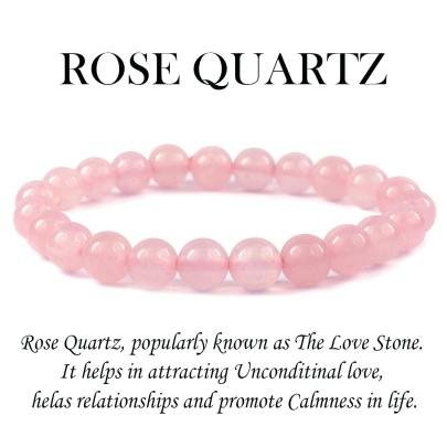 Rose Stone Quartz Bracelet Round Beads 8 mm Crystal Bracelet for Men  Women  Boys  Girls 